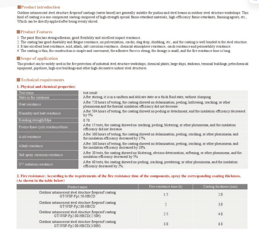 Outdoor Intumescent Steel Structure Fireproof Coating