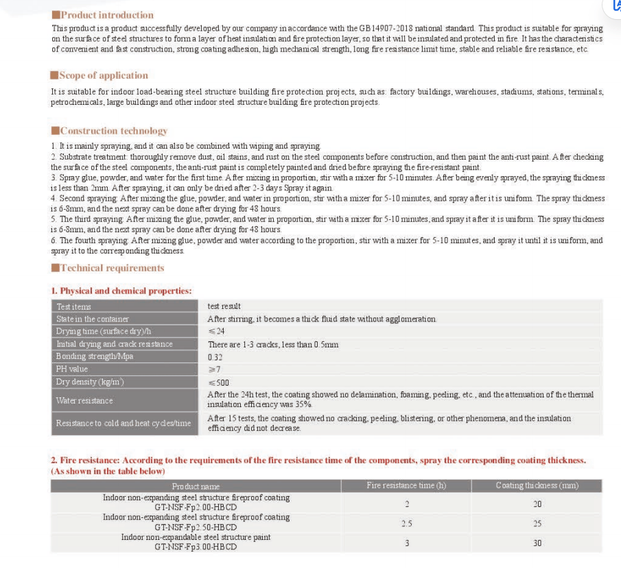 Non-Intumescent Steel Structure Fireproof Coating